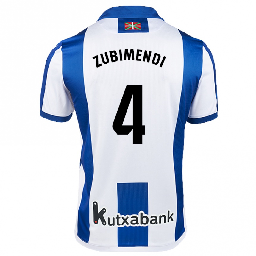 Kids Football Martín Zubimendi #4 White Blue Home Jersey 2024/25 T-Shirt Uk