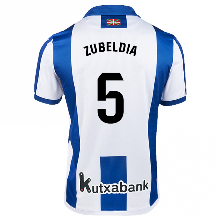 Kids Football Igor Zubeldia #5 White Blue Home Jersey 2024/25 T-Shirt Uk