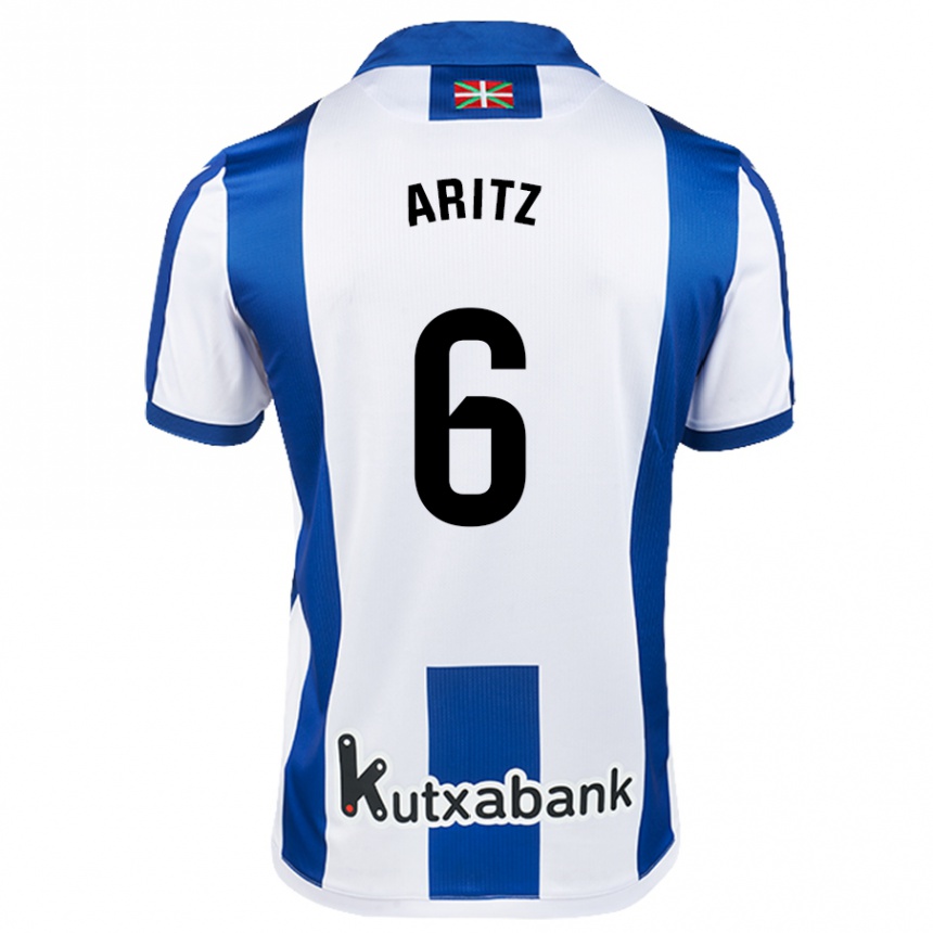 Kids Football Aritz Elustondo #6 White Blue Home Jersey 2024/25 T-Shirt Uk