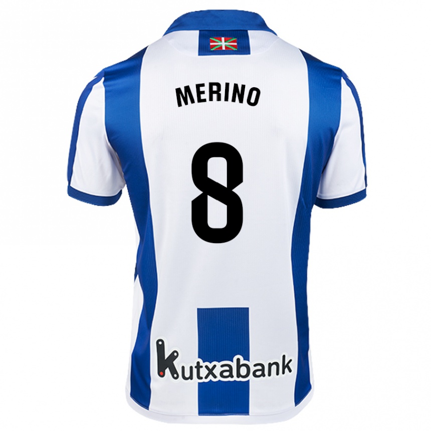 Kids Football Mikel Merino #8 White Blue Home Jersey 2024/25 T-Shirt Uk