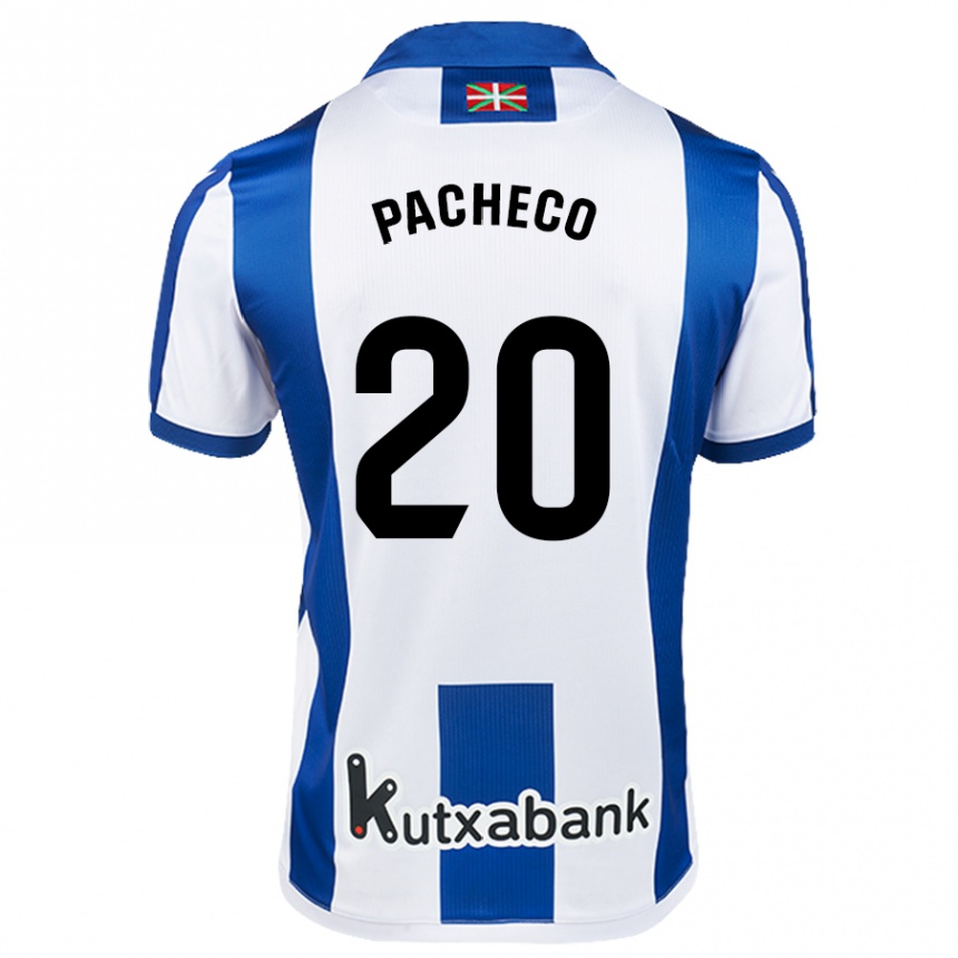 Kids Football Jon Pacheco #20 White Blue Home Jersey 2024/25 T-Shirt Uk