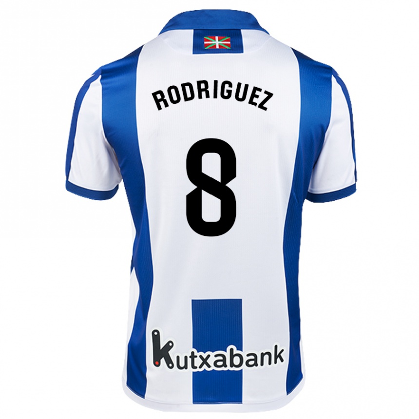 Kids Football Mikel Rodriguez #8 White Blue Home Jersey 2024/25 T-Shirt Uk