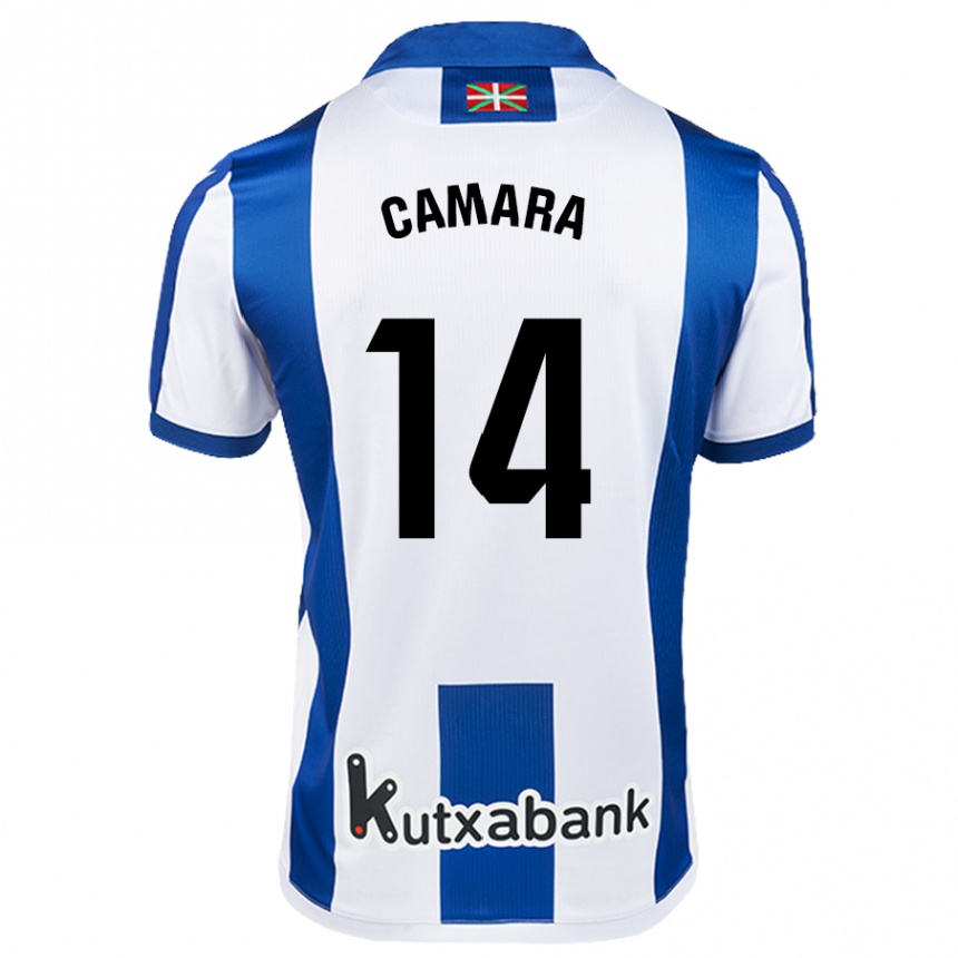 Kids Football Ibra Cámara #14 White Blue Home Jersey 2024/25 T-Shirt Uk