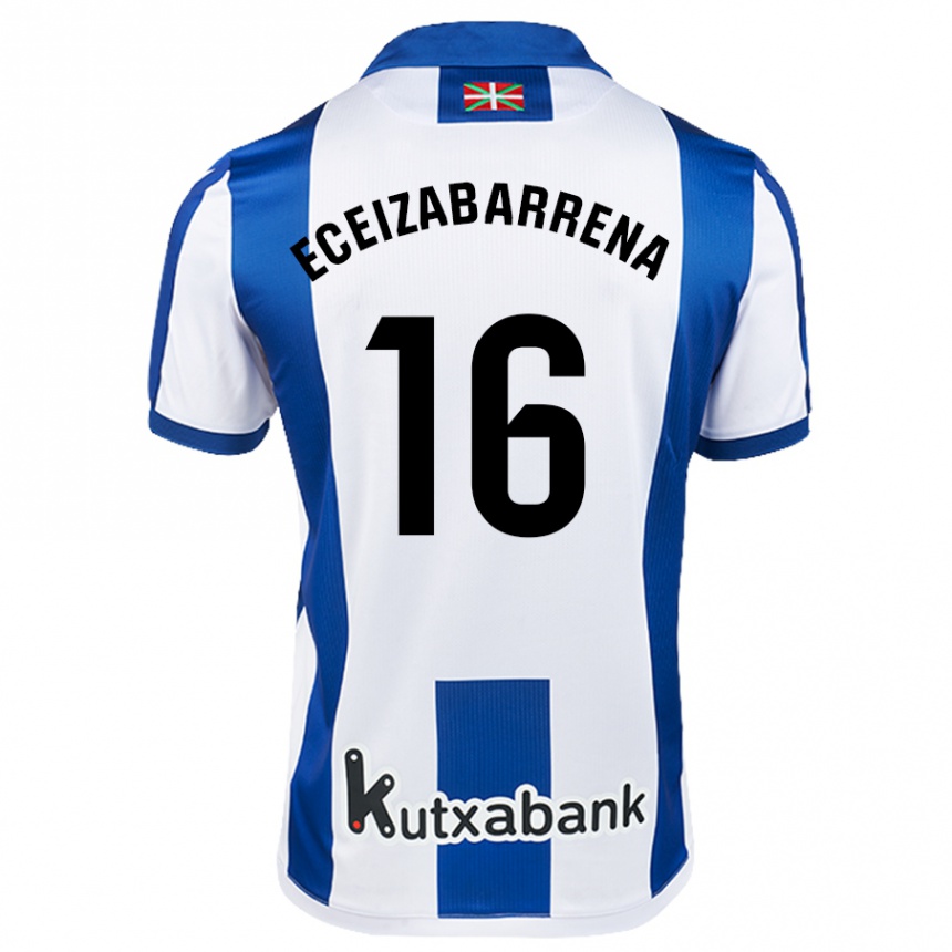 Kids Football Jon Eceizabarrena #16 White Blue Home Jersey 2024/25 T-Shirt Uk