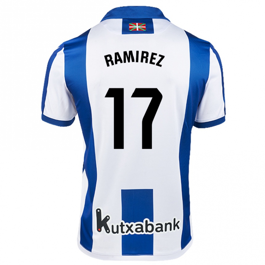 Kids Football Darío Ramirez #17 White Blue Home Jersey 2024/25 T-Shirt Uk