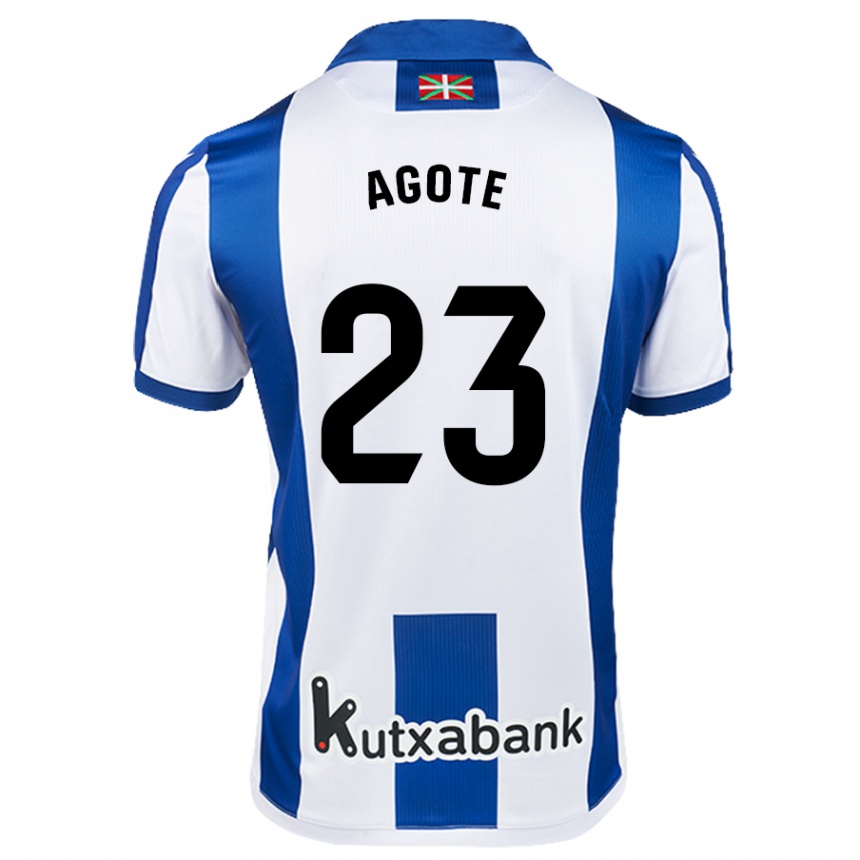 Kids Football Unax Agote #23 White Blue Home Jersey 2024/25 T-Shirt Uk