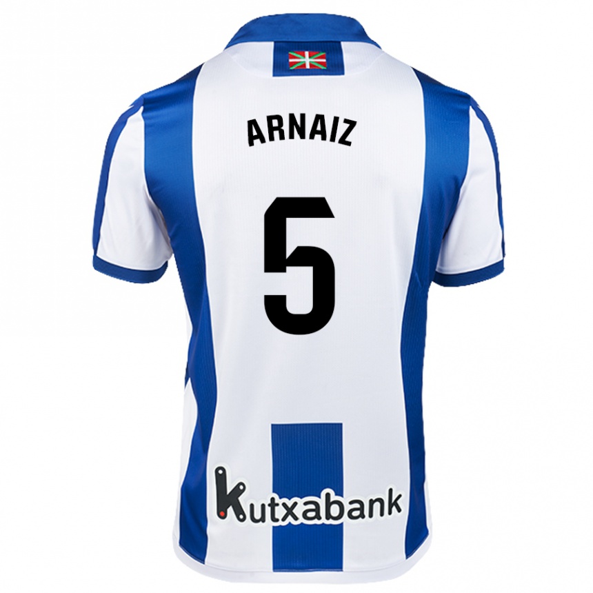 Kids Football Iris Arnaiz #5 White Blue Home Jersey 2024/25 T-Shirt Uk