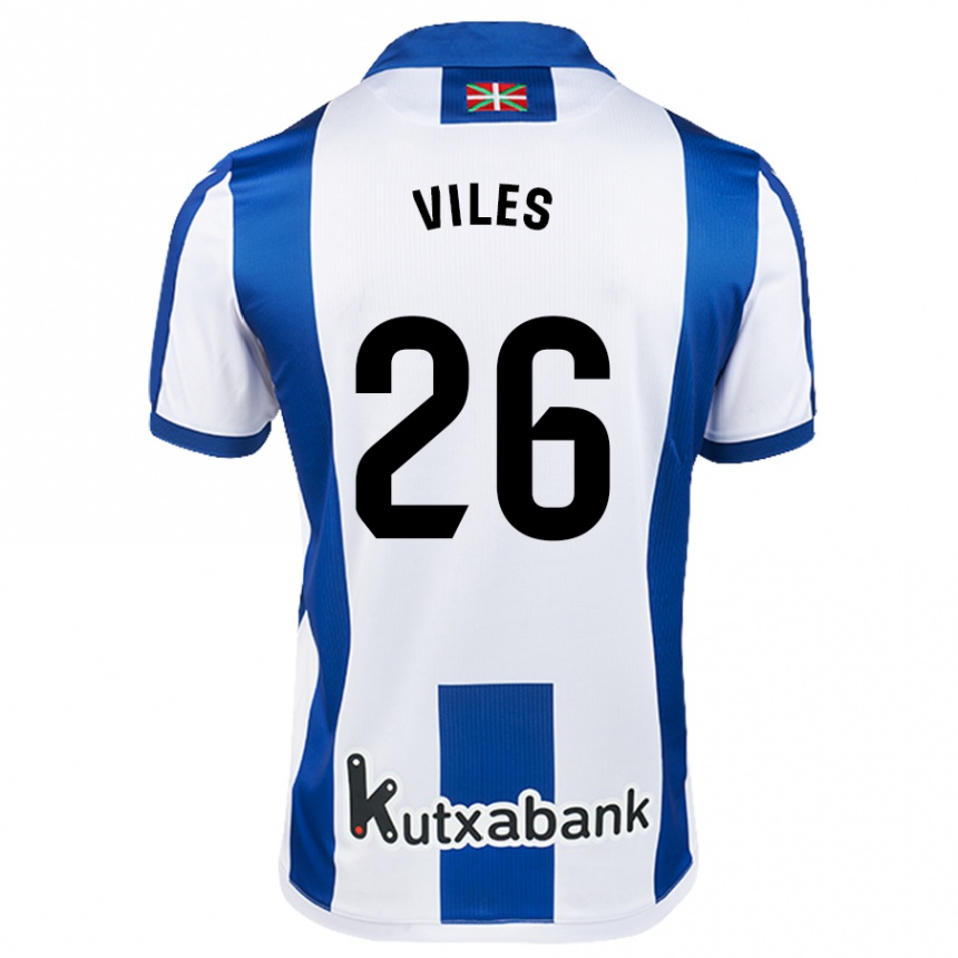 Kids Football Elene Viles #26 White Blue Home Jersey 2024/25 T-Shirt Uk