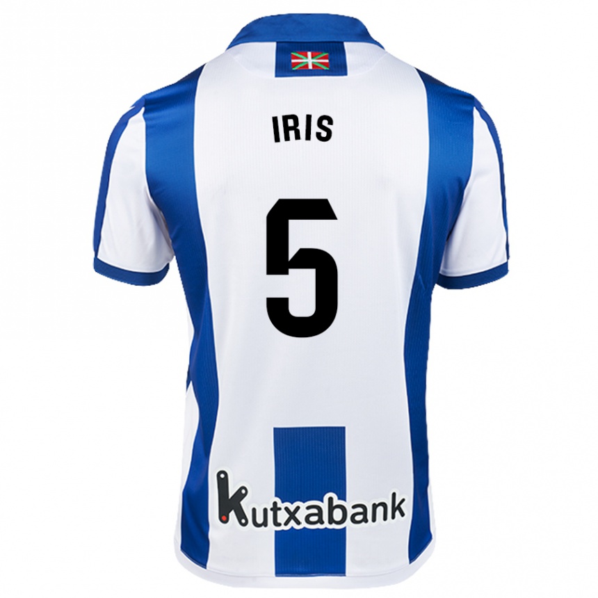 Kids Football Iris Arnaiz Gil #5 White Blue Home Jersey 2024/25 T-Shirt Uk