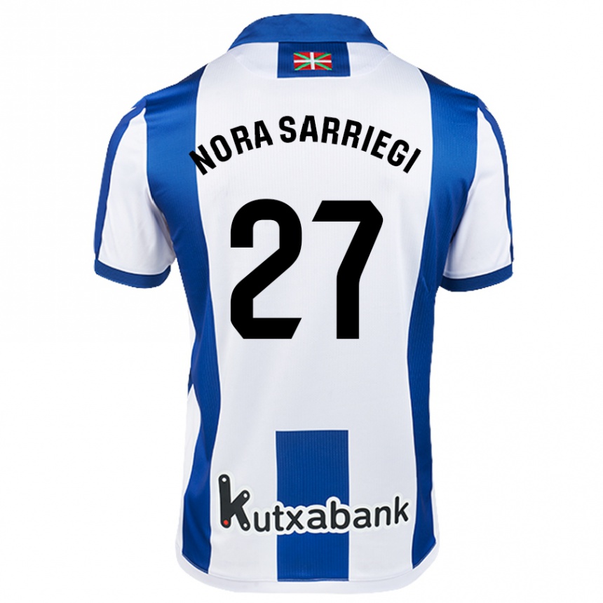 Kids Football Nora Sarriegi Galdos #27 White Blue Home Jersey 2024/25 T-Shirt Uk