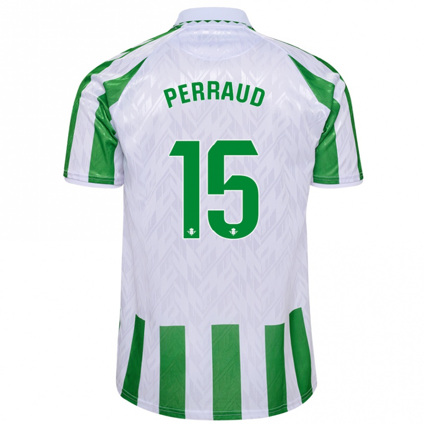 Kids Football Romain Perraud #15 Green White Stripes Home Jersey 2024/25 T-Shirt Uk