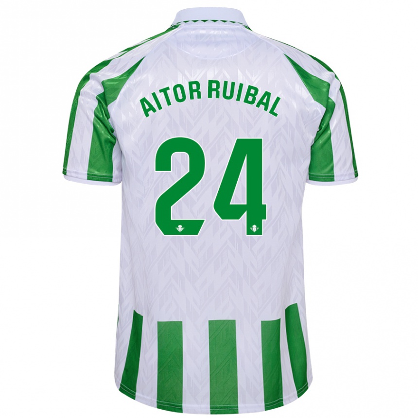 Kids Football Aitor Ruibal #24 Green White Stripes Home Jersey 2024/25 T-Shirt Uk