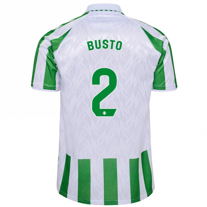 Kids Football Pablo Busto #2 Green White Stripes Home Jersey 2024/25 T-Shirt Uk