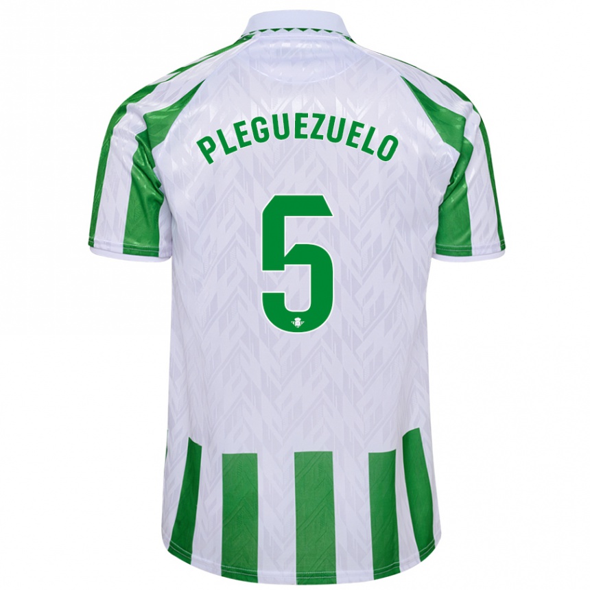 Kids Football Xavi Pleguezuelo #5 Green White Stripes Home Jersey 2024/25 T-Shirt Uk