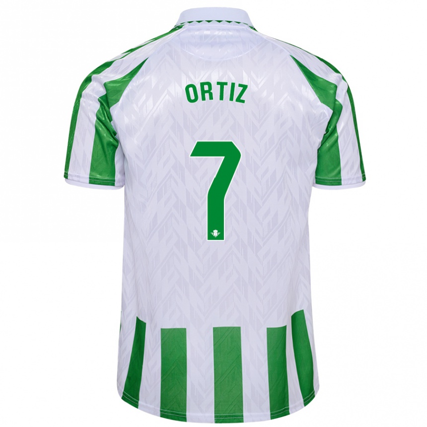 Kids Football Ángel Ortiz #7 Green White Stripes Home Jersey 2024/25 T-Shirt Uk