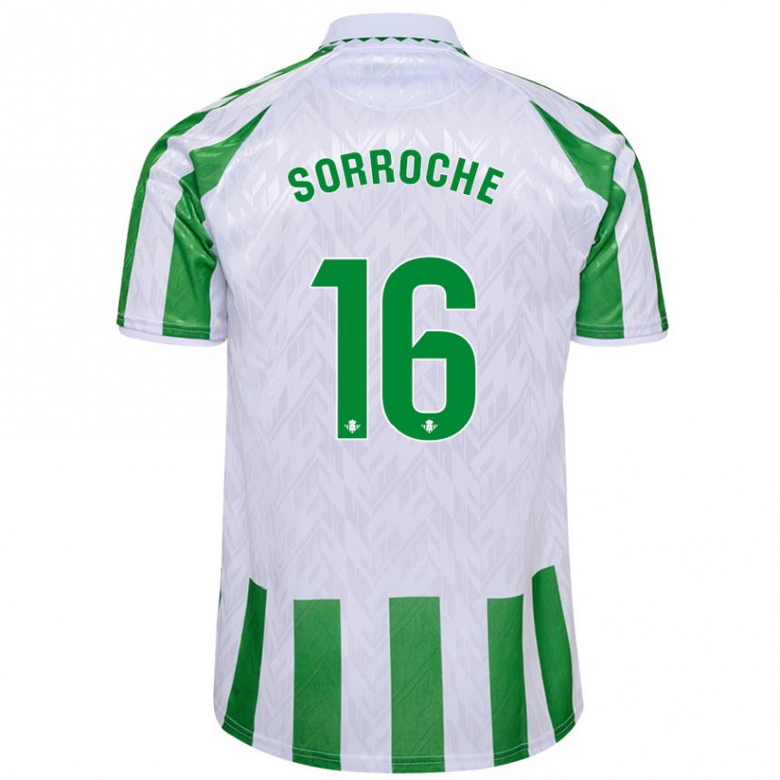 Kids Football Ginés Sorroche #16 Green White Stripes Home Jersey 2024/25 T-Shirt Uk