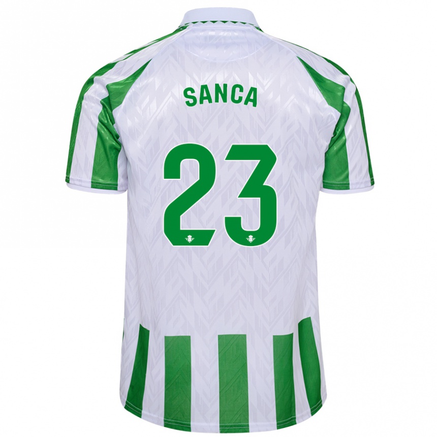 Kids Football Marciano Sanca #23 Green White Stripes Home Jersey 2024/25 T-Shirt Uk