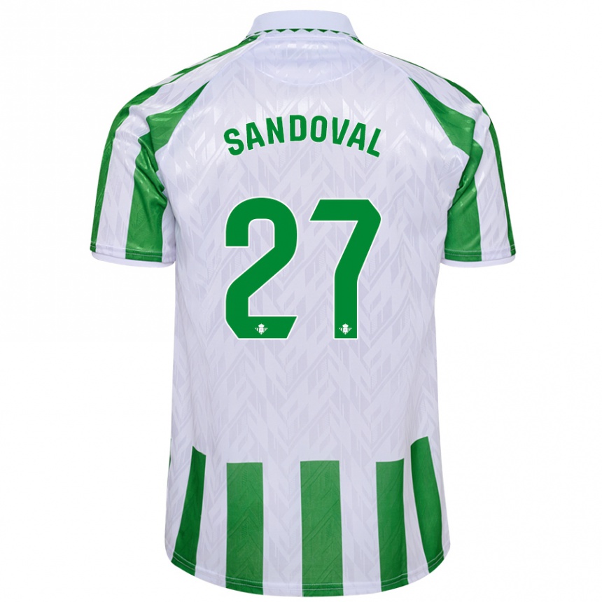 Kids Football Keimer Sandoval #27 Green White Stripes Home Jersey 2024/25 T-Shirt Uk