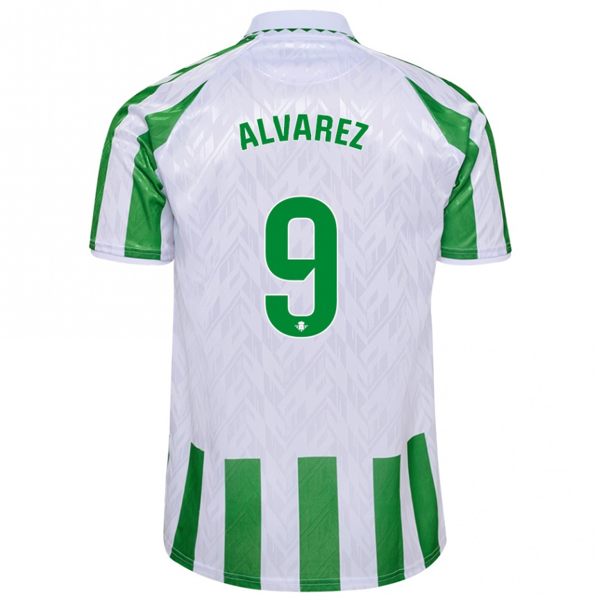 Kids Football Carmen Álvarez Sánchez #9 Green White Stripes Home Jersey 2024/25 T-Shirt Uk