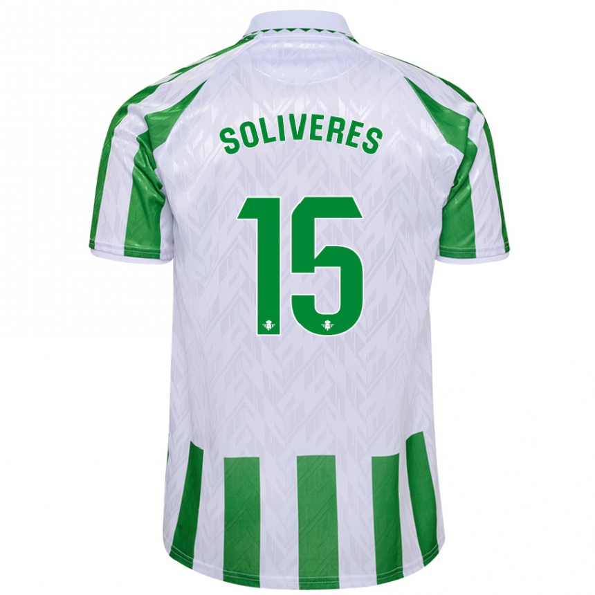 Kids Football Gema Soliveres #15 Green White Stripes Home Jersey 2024/25 T-Shirt Uk