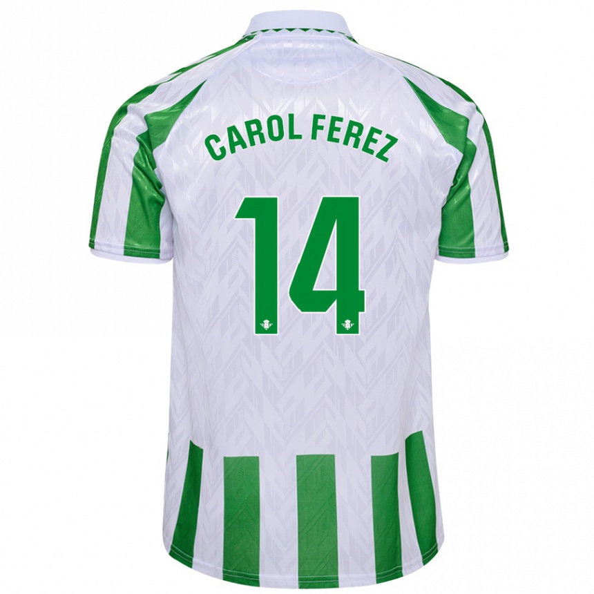 Kids Football Carolina Férez Méndez #14 Green White Stripes Home Jersey 2024/25 T-Shirt Uk