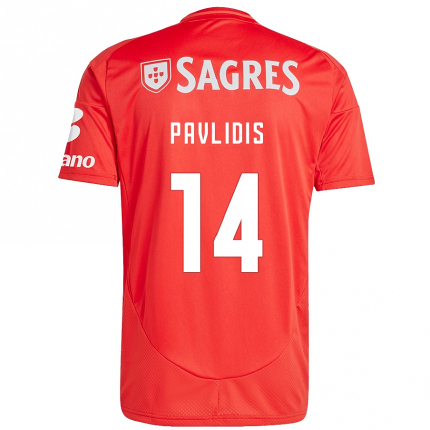 Kids Football Vangelis Pavlidis #14 Red White Home Jersey 2024/25 T-Shirt Uk