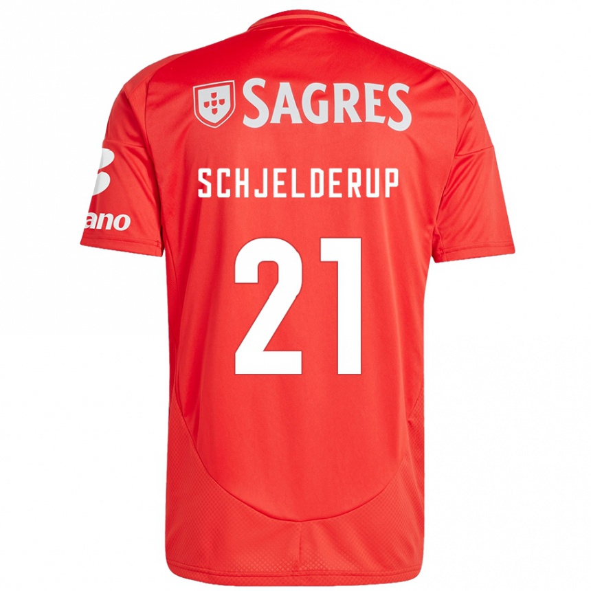 Kids Football Andreas Schjelderup #21 Red White Home Jersey 2024/25 T-Shirt Uk