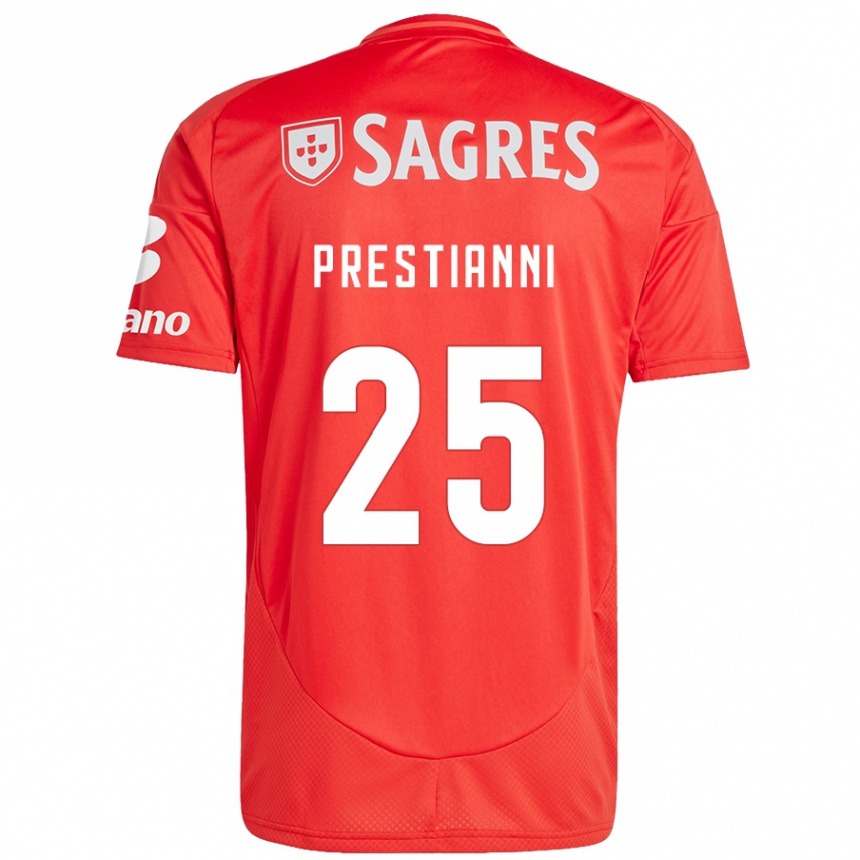 Kids Football Gianluca Prestianni #25 Red White Home Jersey 2024/25 T-Shirt Uk