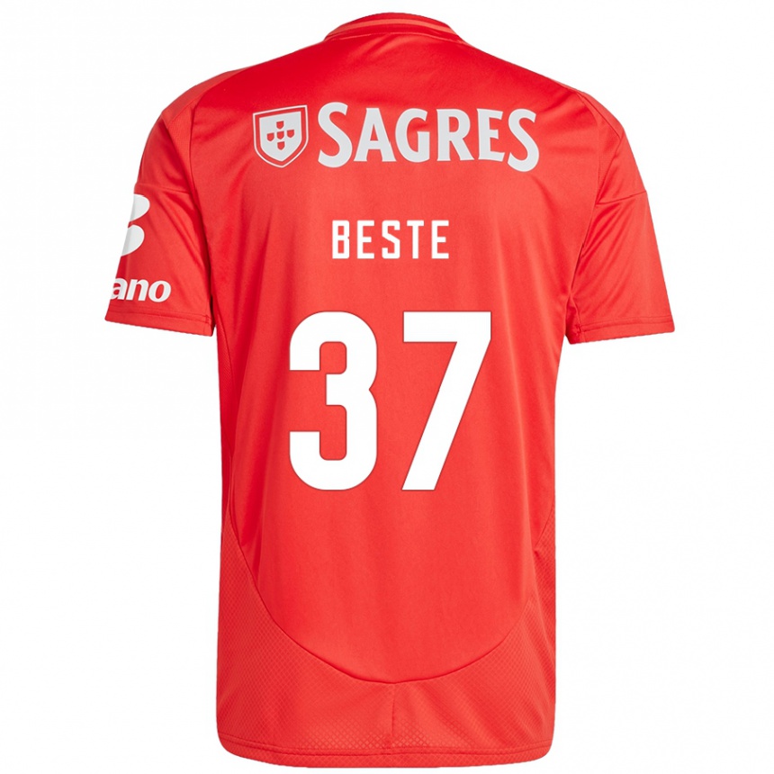 Kids Football Jan-Niklas Beste #37 Red White Home Jersey 2024/25 T-Shirt Uk