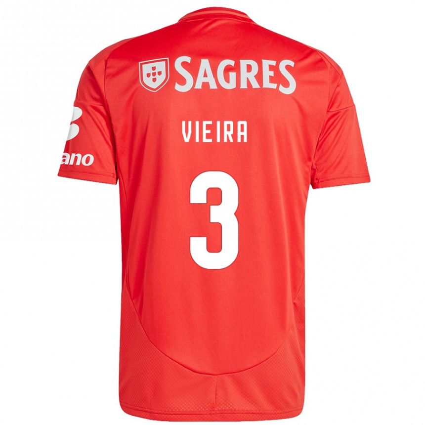 Kids Football Miguel Vieira #3 Red White Home Jersey 2024/25 T-Shirt Uk