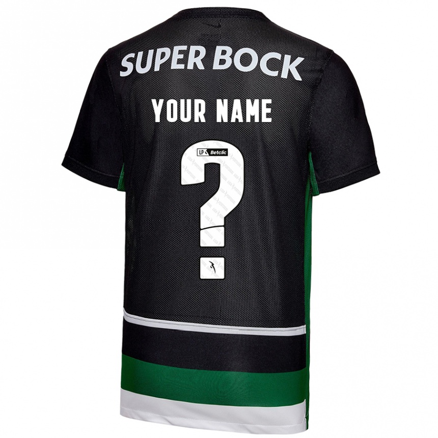 Kids Football Your Name #0 Black White Green Home Jersey 2024/25 T-Shirt Uk