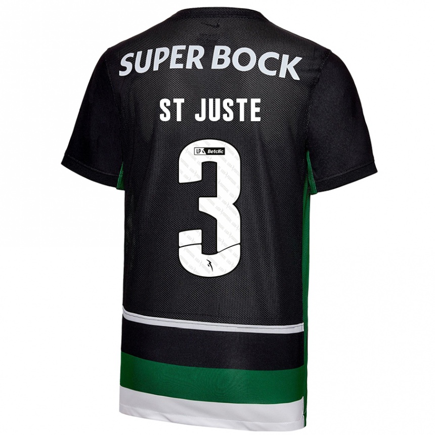 Kids Football Jerry St. Juste #3 Black White Green Home Jersey 2024/25 T-Shirt Uk