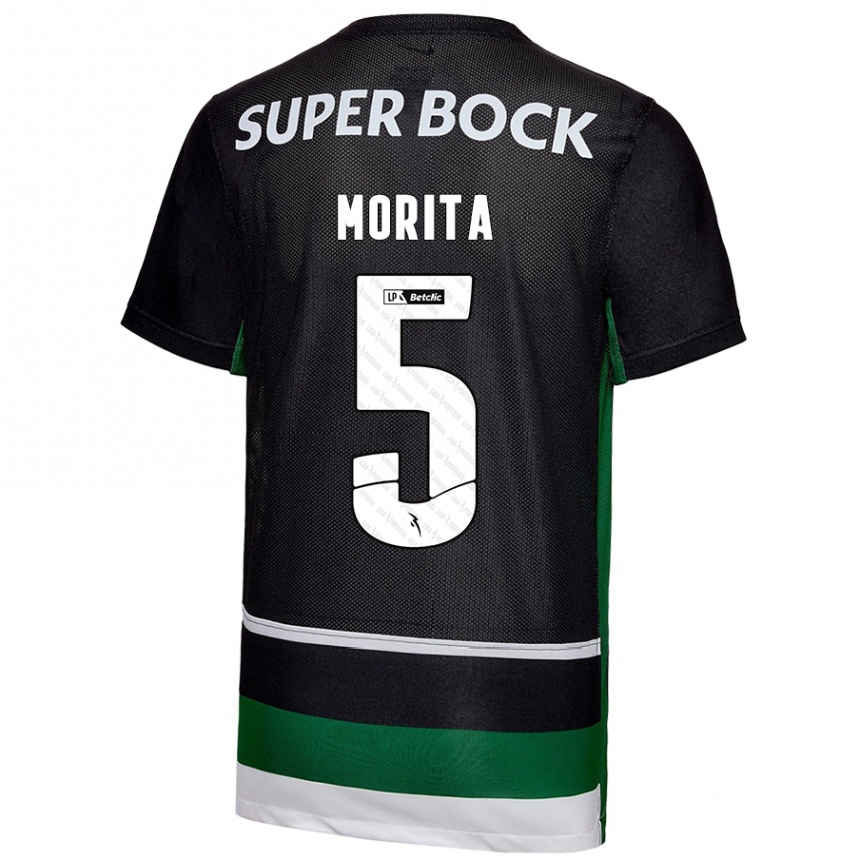 Kids Football Hidemasa Morita #5 Black White Green Home Jersey 2024/25 T-Shirt Uk