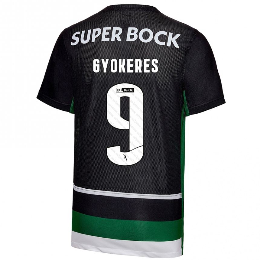 Kids Football Viktor Gyökeres #9 Black White Green Home Jersey 2024/25 T-Shirt Uk