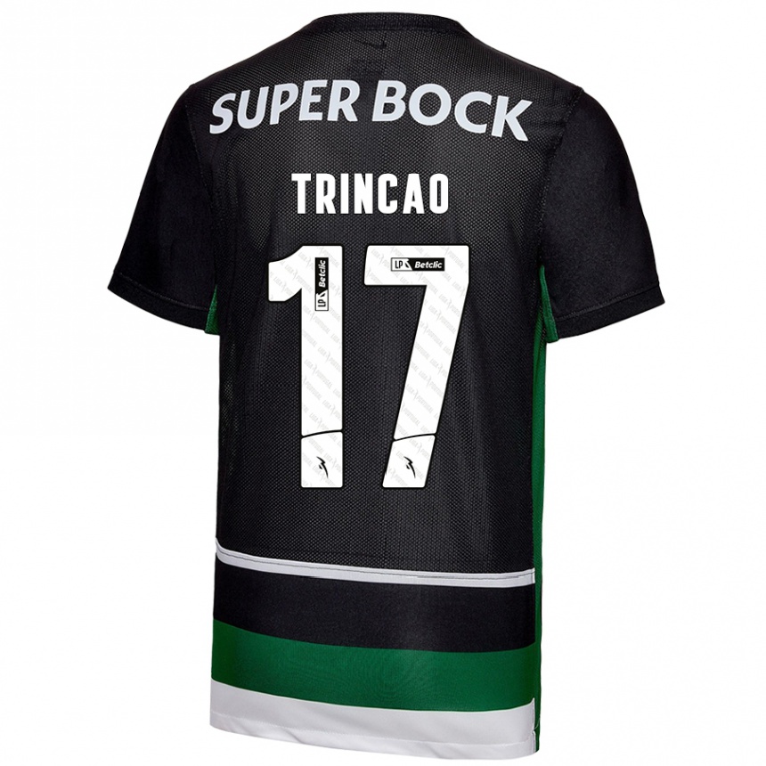 Kids Football Trincão #17 Black White Green Home Jersey 2024/25 T-Shirt Uk