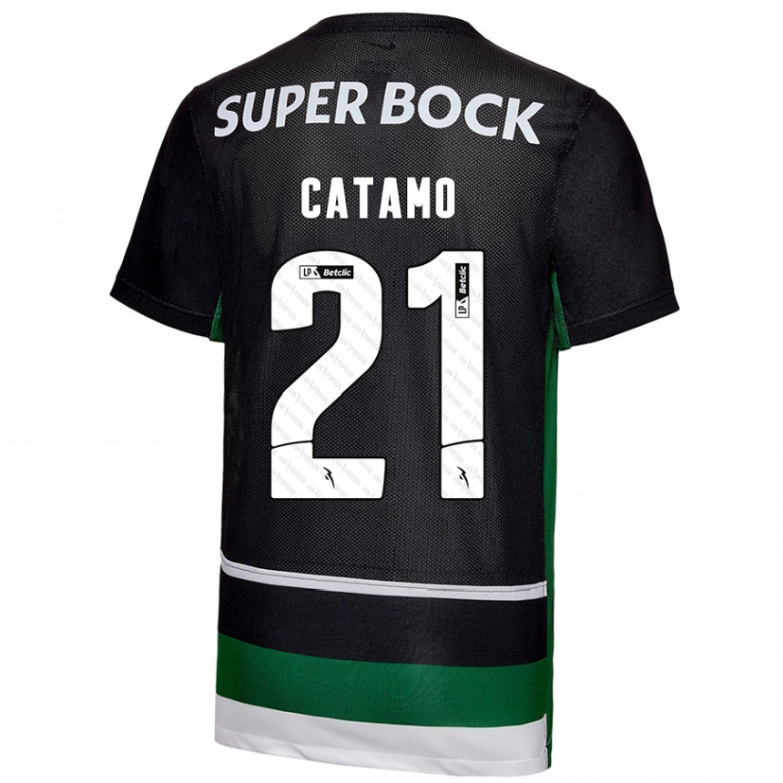 Kids Football Geny Catamo #21 Black White Green Home Jersey 2024/25 T-Shirt Uk