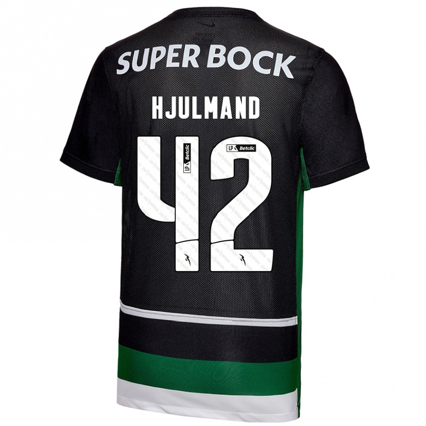 Kids Football Morten Hjulmand #42 Black White Green Home Jersey 2024/25 T-Shirt Uk