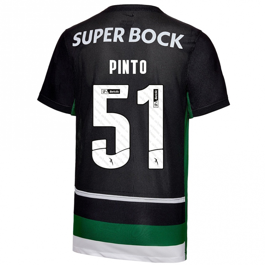 Kids Football Diogo Pinto #51 Black White Green Home Jersey 2024/25 T-Shirt Uk