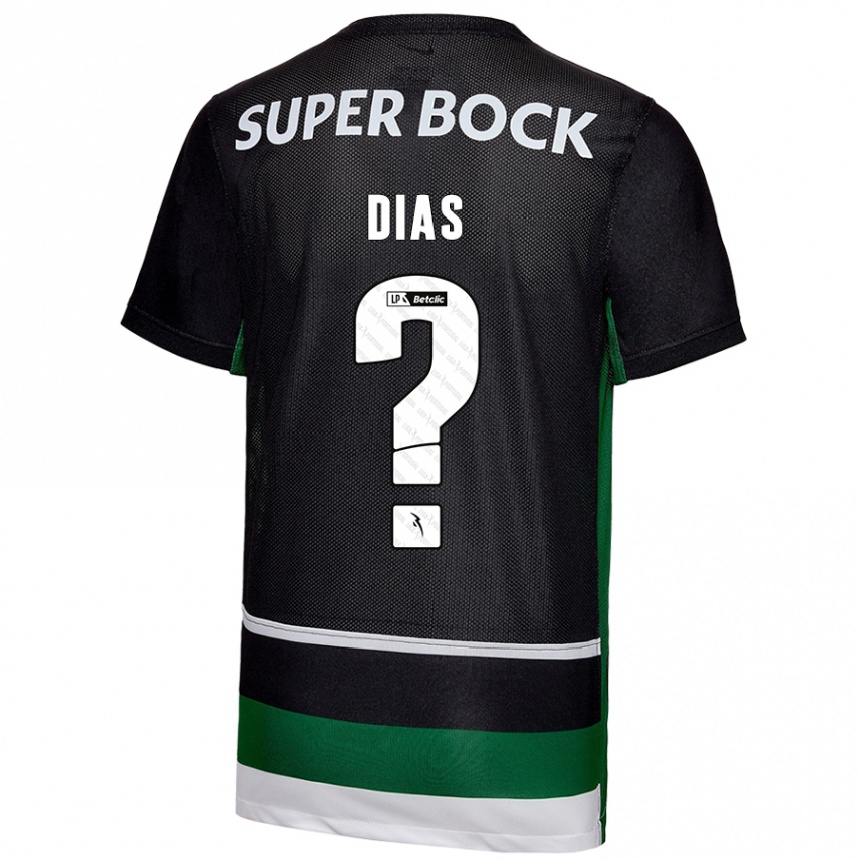 Kids Football Lucas Dias #0 Black White Green Home Jersey 2024/25 T-Shirt Uk