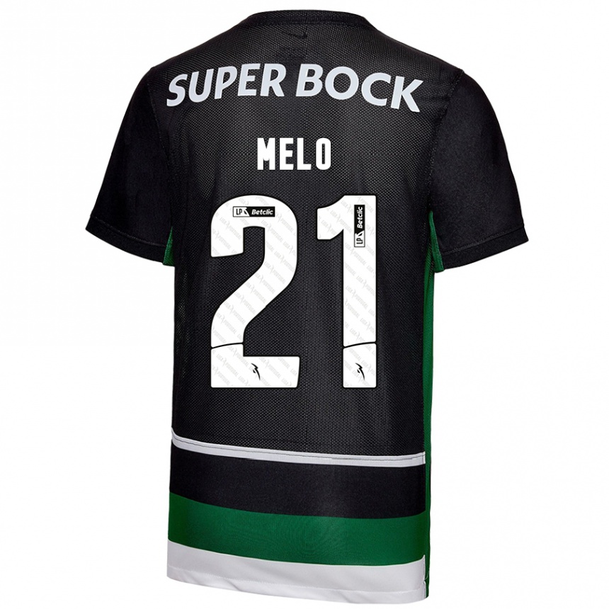 Kids Football Gabriel Melo #21 Black White Green Home Jersey 2024/25 T-Shirt Uk