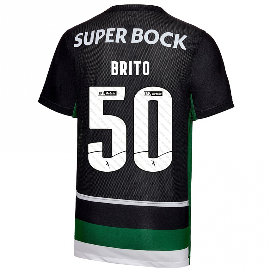 Kids Football Alexandre Brito #50 Black White Green Home Jersey 2024/25 T-Shirt Uk