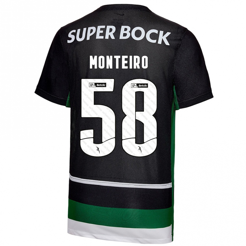 Kids Football David Monteiro #58 Black White Green Home Jersey 2024/25 T-Shirt Uk