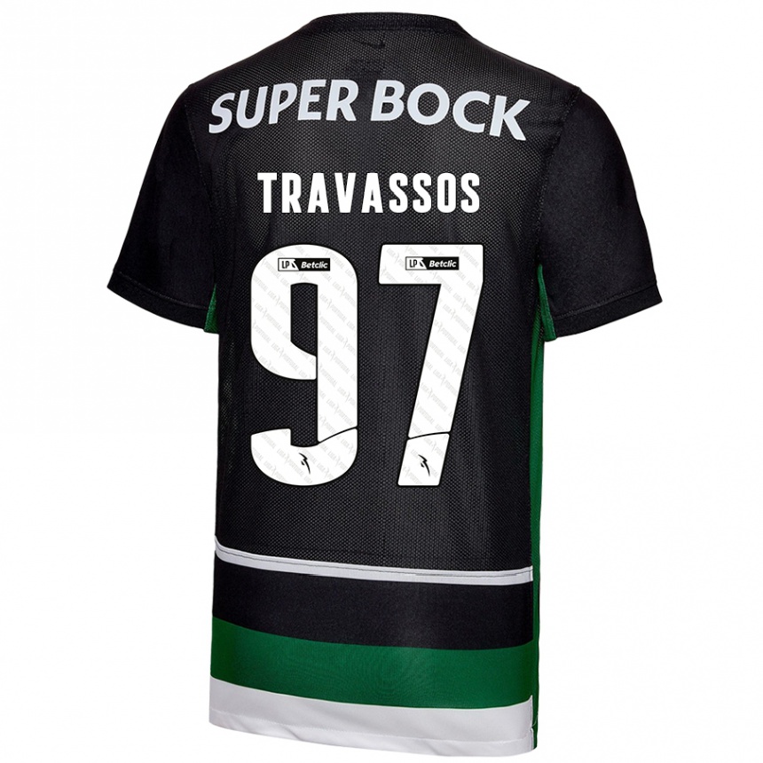 Kids Football Travassos #97 Black White Green Home Jersey 2024/25 T-Shirt Uk