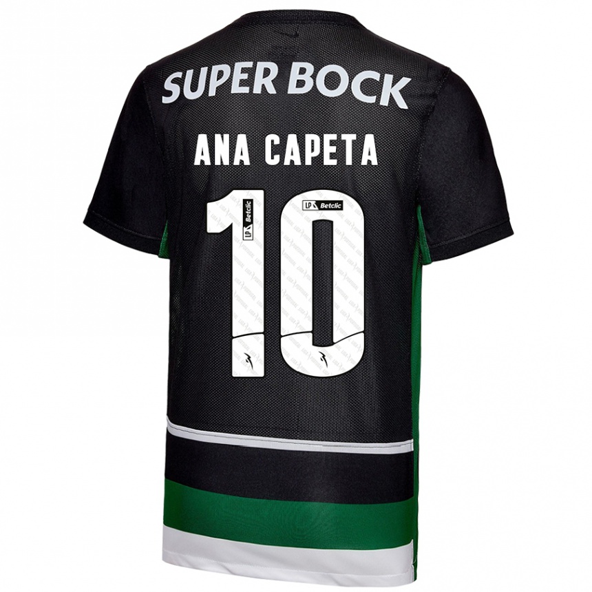 Kids Football Ana Capeta #10 Black White Green Home Jersey 2024/25 T-Shirt Uk