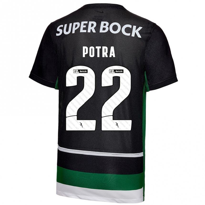 Kids Football Catarina Sofia Branco Potra #22 Black White Green Home Jersey 2024/25 T-Shirt Uk