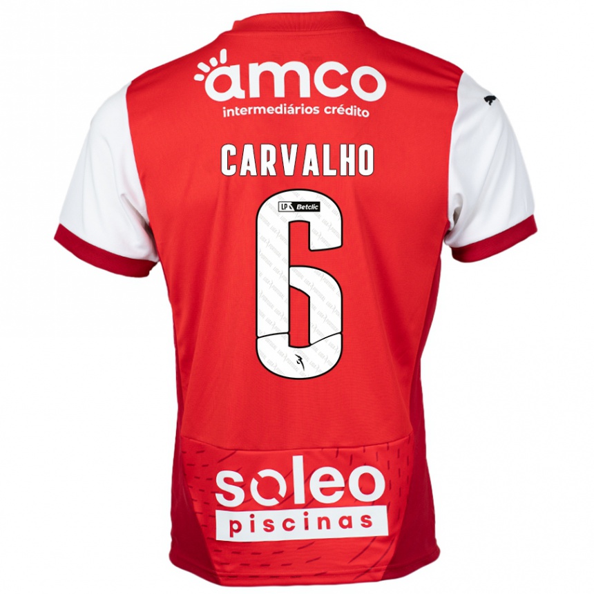 Kids Football Vitor Carvalho #6 Red White Home Jersey 2024/25 T-Shirt Uk