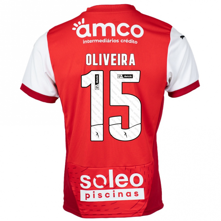 Kids Football Paulo Oliveira #15 Red White Home Jersey 2024/25 T-Shirt Uk