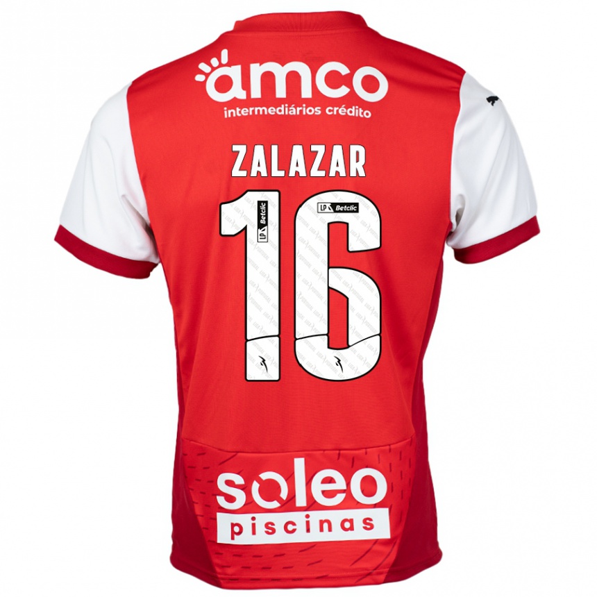 Kids Football Rodrigo Zalazar #16 Red White Home Jersey 2024/25 T-Shirt Uk