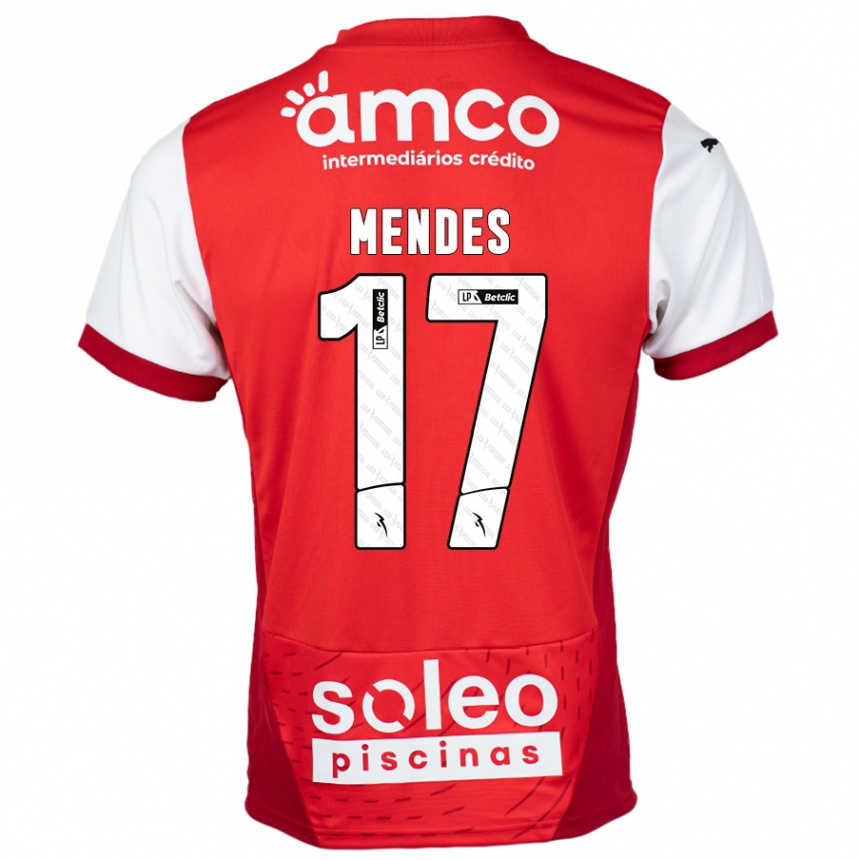 Kids Football Joe Mendes #17 Red White Home Jersey 2024/25 T-Shirt Uk