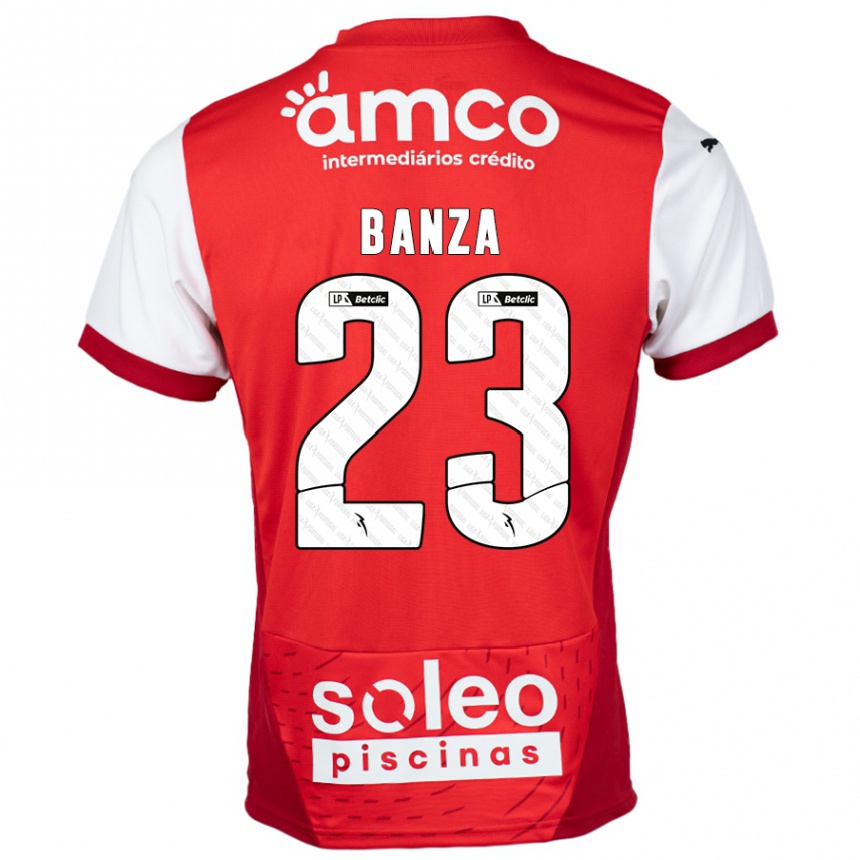 Kids Football Simon Banza #23 Red White Home Jersey 2024/25 T-Shirt Uk